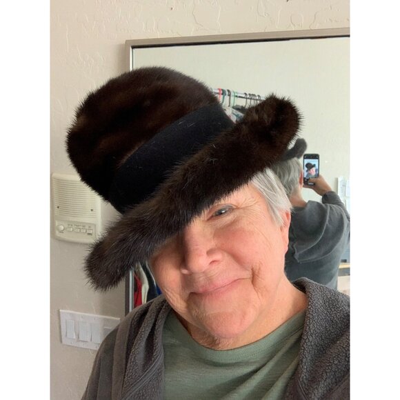 Vintage Leslie James Dark Brown Mink Fur & Wool Cloche Hat Classic 1950s  S main image 4